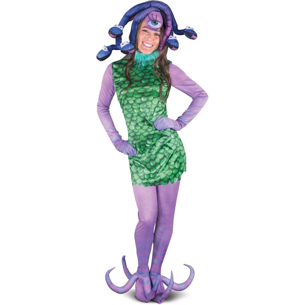 Disney Monsters Inc Celia Mae Costume Women Green Scale Dress Purple Tentacles